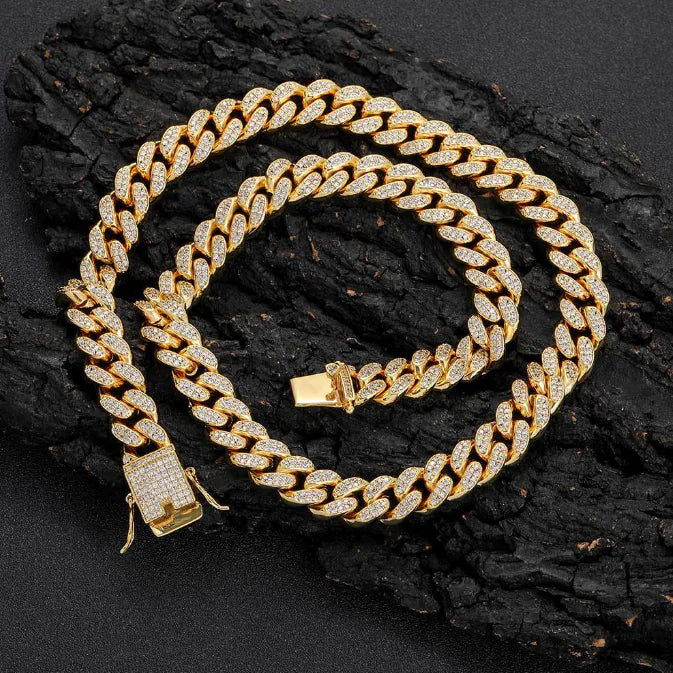 New Flip buckle Iced Cuban Link Chain Gold-Plated